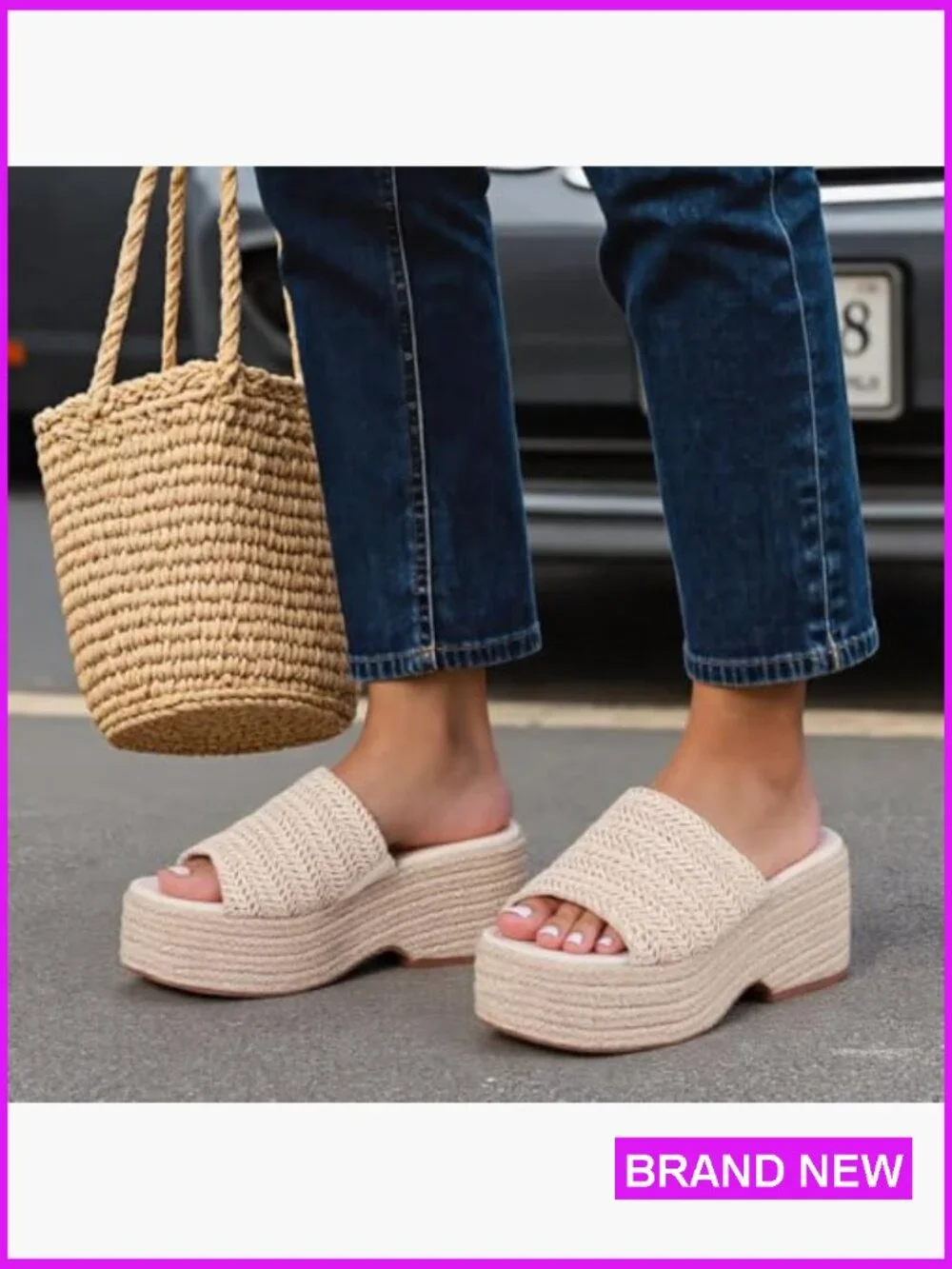 Platform Slip On Espadrille Sandals Woven Jute Bohemian Summer Wedding